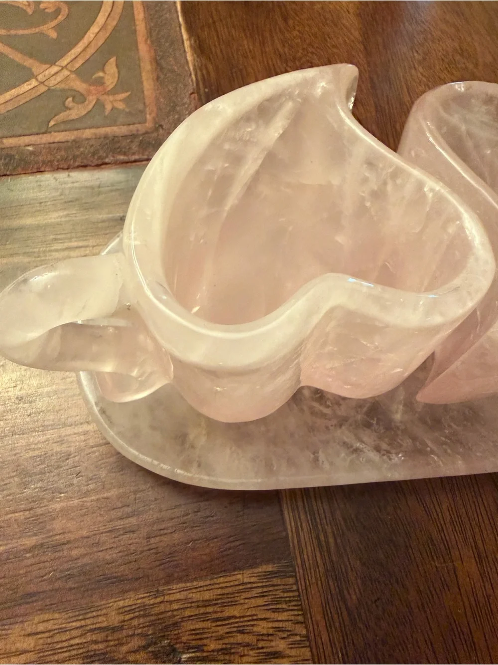 Rose Quartz handmade tea set beautiful. Heavy.